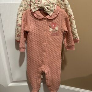 Chick Pea Pink Quilted Baby Footie with Floral Design